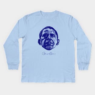 Barack Obama (Dark Blue) Kids Long Sleeve T-Shirt